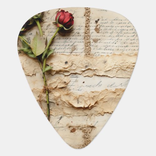 Vintage Parchment Love Letter with Flowers 2 Guitar Pick