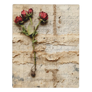 Vintage Parchment Love Letter with Flowers (2) Jigsaw Puzzle