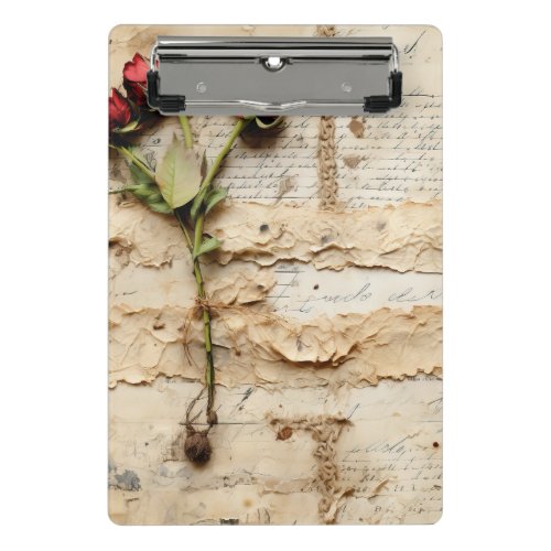 Vintage Parchment Love Letter with Flowers 2 Mini Clipboard