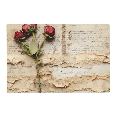 Vintage Parchment Love Letter with Flowers 2 Placemat