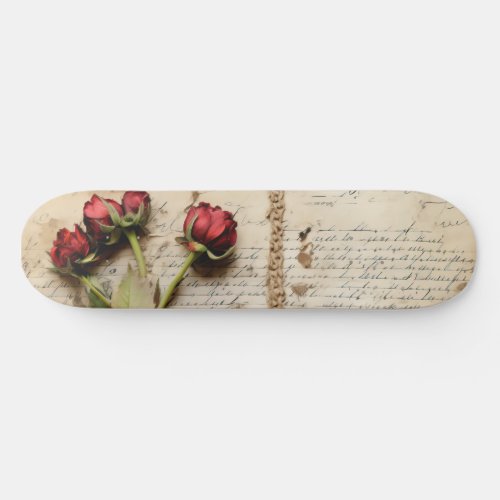 Vintage Parchment Love Letter with Flowers 2 Skateboard