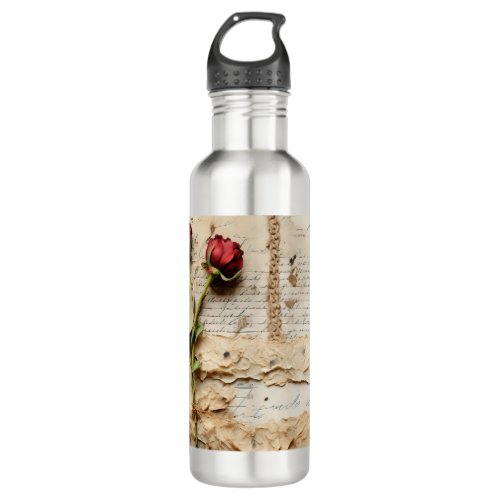 Vintage Parchment Love Letter with Flowers 2 Stainless Steel Water Bottle