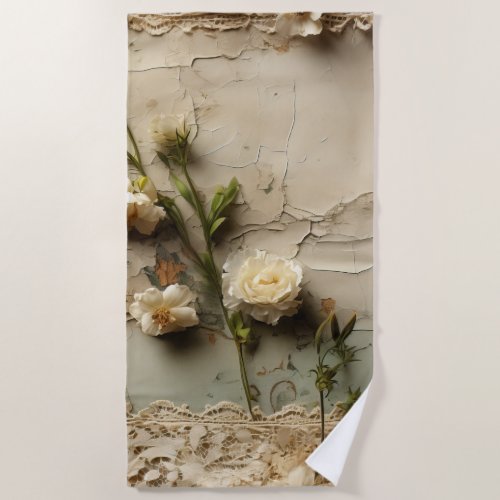 Vintage Parchment Love Letter with Flowers 3 Beach Towel