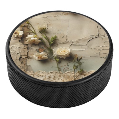 Vintage Parchment Love Letter with Flowers 3 Hockey Puck