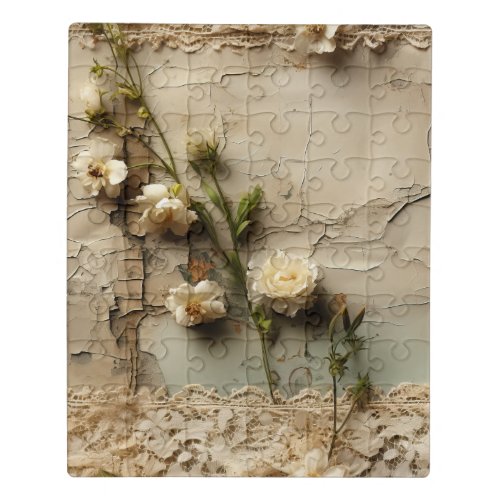 Vintage Parchment Love Letter with Flowers 3 Jigsaw Puzzle