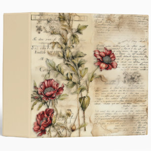 Vintage Parchment Love Letter with Flowers 3 Ring Binder