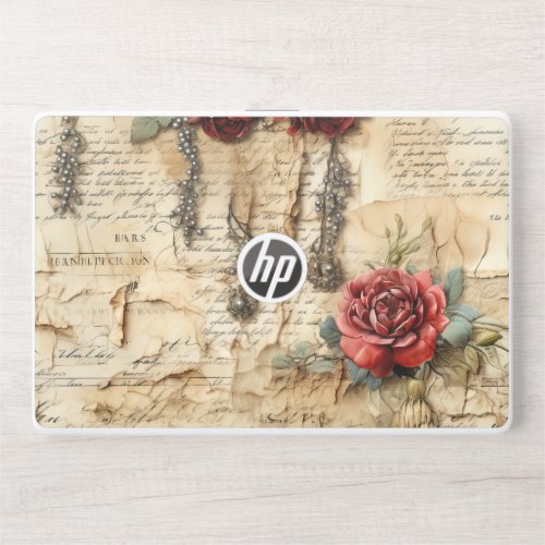 Vintage Parchment Love Letter with Flowers 4 HP Laptop Skin