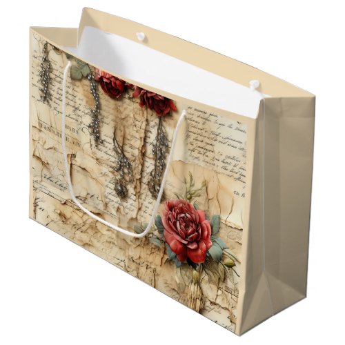 Vintage Parchment Love Letter with Flowers 4 Large Gift Bag