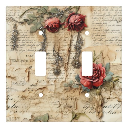 Vintage Parchment Love Letter with Flowers 4 Light Switch Cover