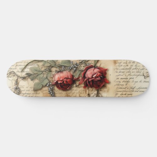 Vintage Parchment Love Letter with Flowers 4 Skateboard
