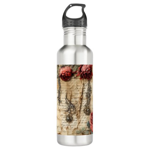 Vintage Parchment Love Letter with Flowers 4 Stainless Steel Water Bottle