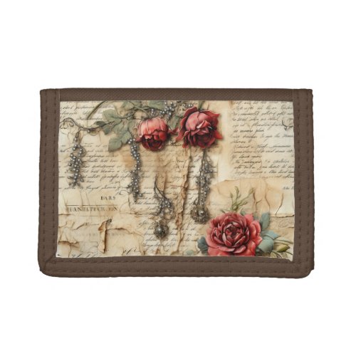 Vintage Parchment Love Letter with Flowers 4 Trifold Wallet