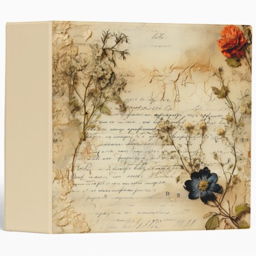 Vintage Parchment Love Letter with Flowers 5 3 Ring Binder