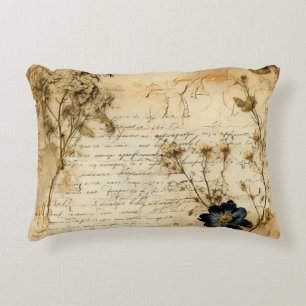 Vintage Parchment Love Letter with Flowers (5) Accent Pillow