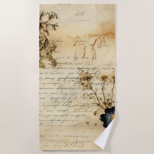 Vintage Parchment Love Letter with Flowers 5 Beach Towel