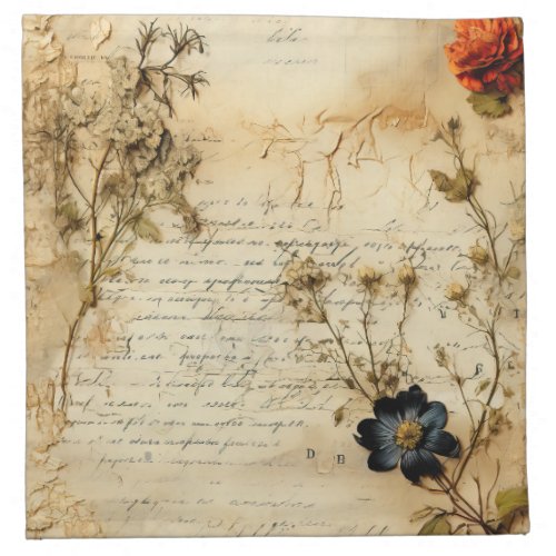 Vintage Parchment Love Letter with Flowers 5 Cloth Napkin
