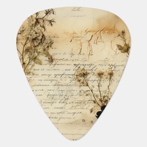 Vintage Parchment Love Letter with Flowers 5 Guitar Pick