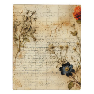 Vintage Parchment Love Letter with Flowers (5) Jigsaw Puzzle