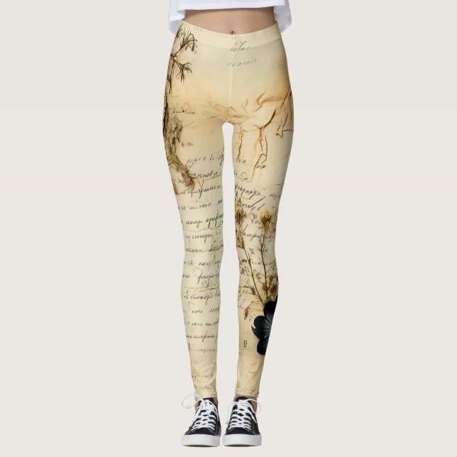 Vintage Parchment Love Letter with Flowers (5) Leggings (Front)