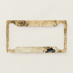 Vintage Parchment Love Letter with Flowers (5) License Plate Frame