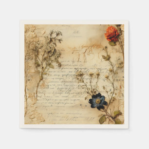 Vintage Parchment Love Letter with Flowers (5) Napkins