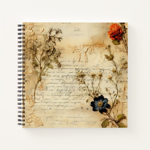 Vintage Parchment Love Letter with Flowers 5 Notebook