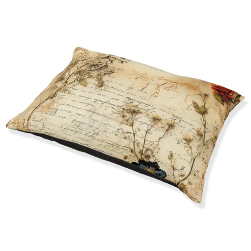 Vintage Parchment Love Letter with Flowers 5 Pet Bed
