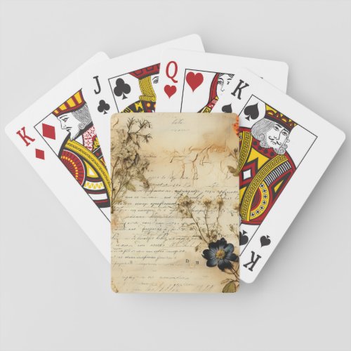 Vintage Parchment Love Letter with Flowers 5 Playing Cards