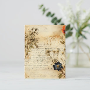 Vintage Parchment Love Letter with Flowers (5) Postcard