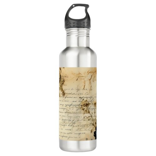 Vintage Parchment Love Letter with Flowers 5 Stainless Steel Water Bottle