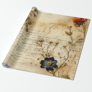 Vintage Parchment Love Letter with Flowers (5) Wrapping Paper