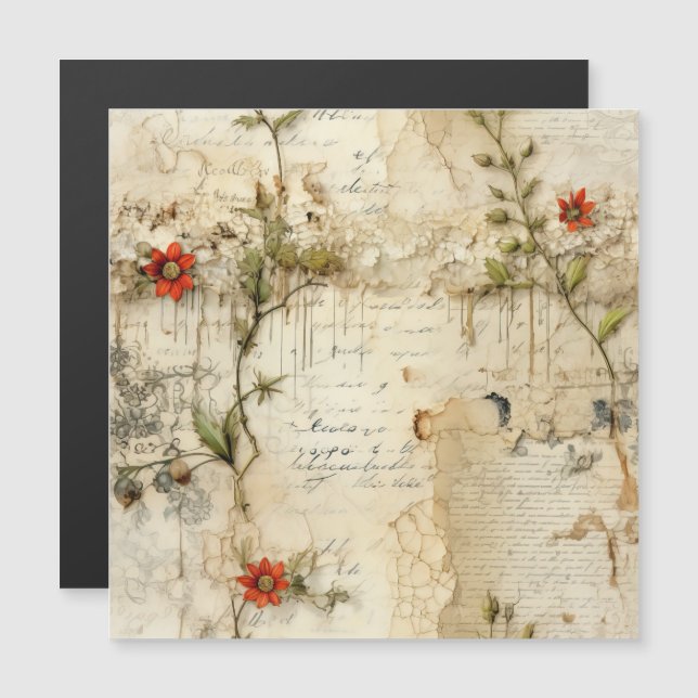Vintage Parchment Love Letter with Flowers (6) (Front/Back)
