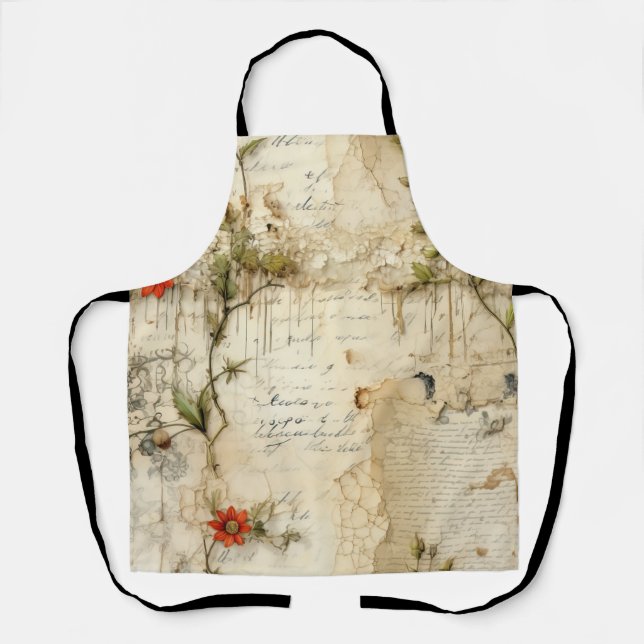 Vintage Parchment Love Letter with Flowers (6) Apron (Front)