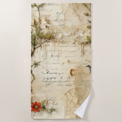 Vintage Parchment Love Letter with Flowers 6 Beach Towel