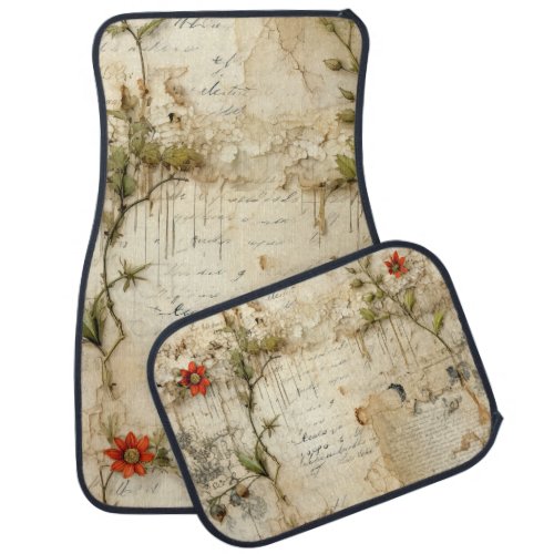 Vintage Parchment Love Letter with Flowers 6 Car Floor Mat