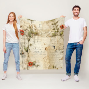 Vintage Parchment Love Letter with Flowers (6) Fleece Blanket