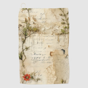 Vintage Parchment Love Letter with Flowers (6) Golf Towel