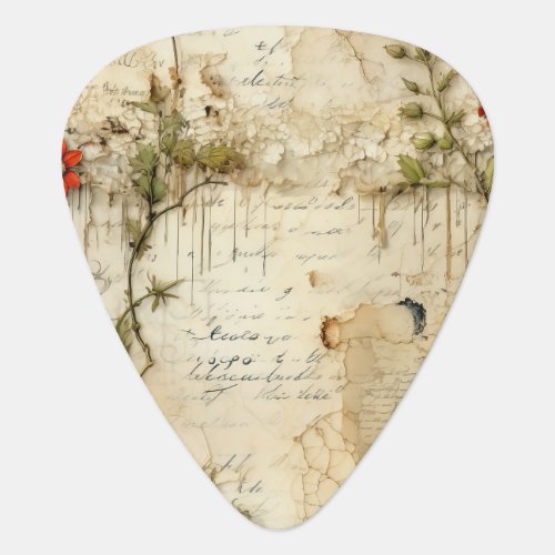 Vintage Parchment Love Letter with Flowers 6 Guitar Pick