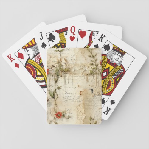 Vintage Parchment Love Letter with Flowers 6 Playing Cards