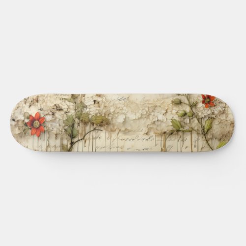 Vintage Parchment Love Letter with Flowers 6 Skateboard