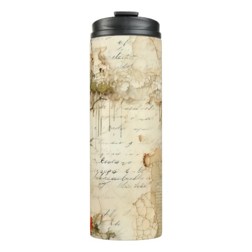 Vintage Parchment Love Letter with Flowers 6 Thermal Tumbler