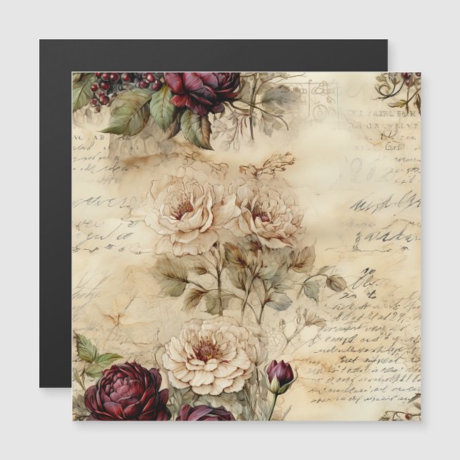 Vintage Parchment Love Letter with Flowers (7) (Front/Back)