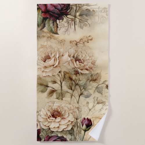 Vintage Parchment Love Letter with Flowers 7 Beach Towel