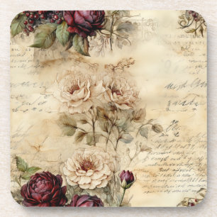 Vintage Parchment Love Letter with Flowers (7) Beverage Coaster