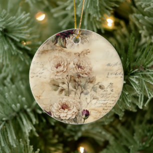 Vintage Parchment Love Letter with Flowers (7) Ceramic Ornament