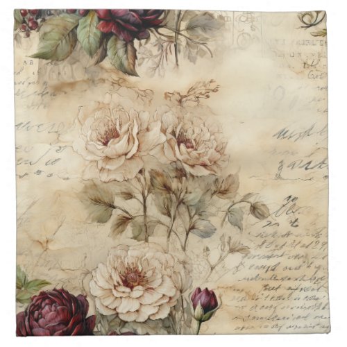Vintage Parchment Love Letter with Flowers 7 Cloth Napkin