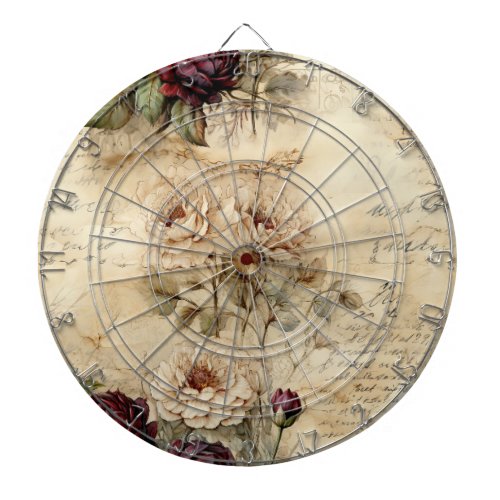 Vintage Parchment Love Letter with Flowers 7 Dart Board