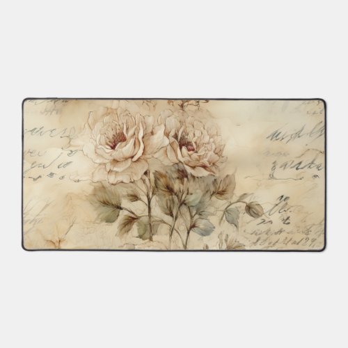 Vintage Parchment Love Letter with Flowers 7 Desk Mat