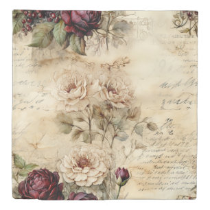 Vintage Parchment Love Letter with Flowers (7) Duvet Cover