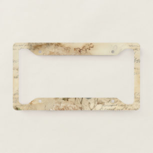 Vintage Parchment Love Letter with Flowers (7) License Plate Frame